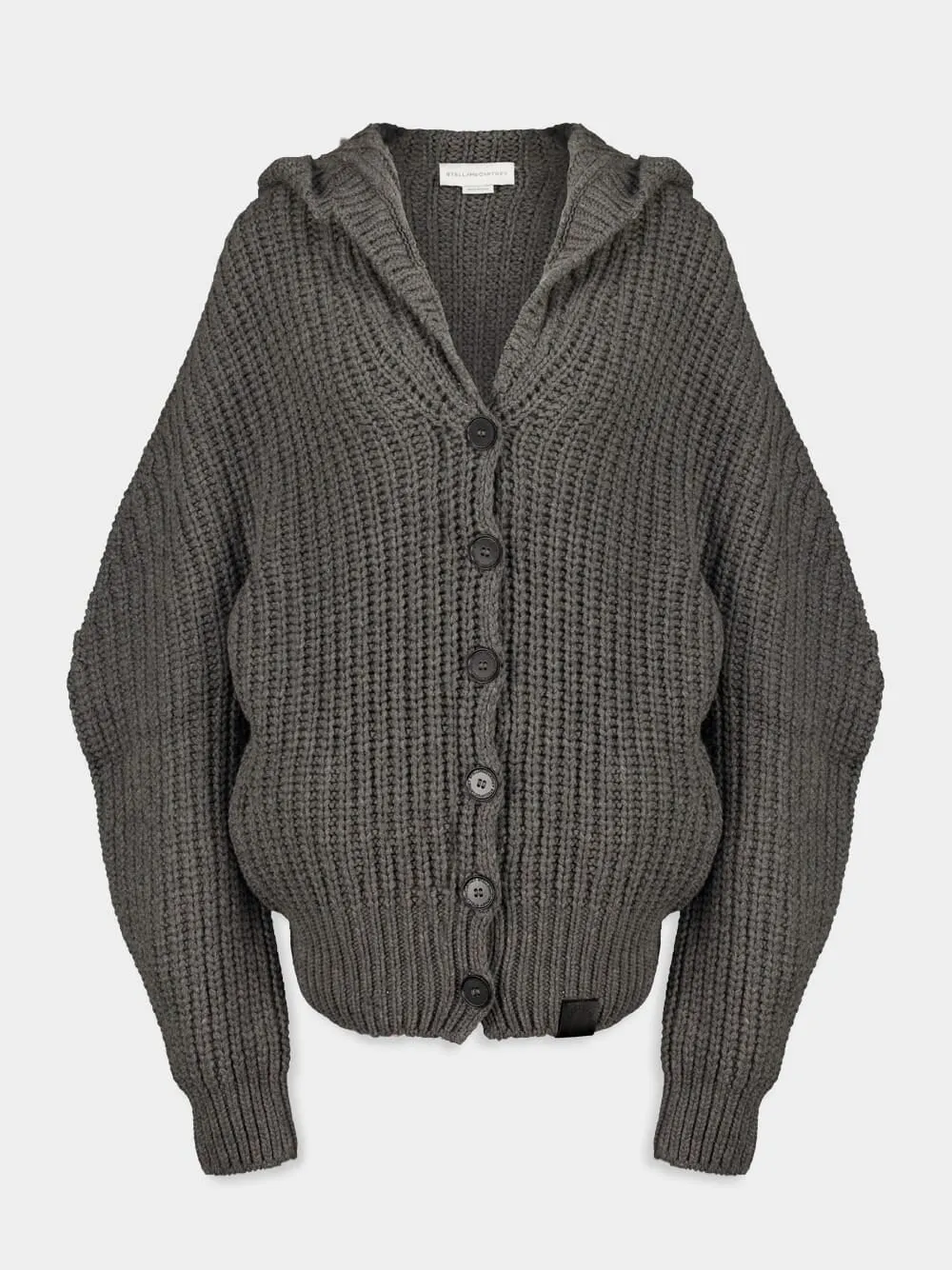 Dark Grey Melange Chunky Ribbed Hooded Cardigan sold by Fashion Clinic