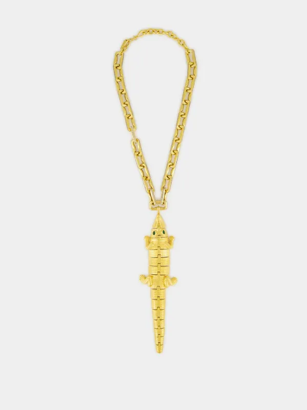 Gold-Plated Crocodile Piazza Necklace sold by Fashion Clinic