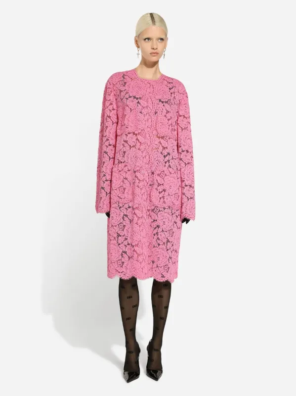 Pink Floral Lace Cordonetto Coat made by Dolce & Gabanna