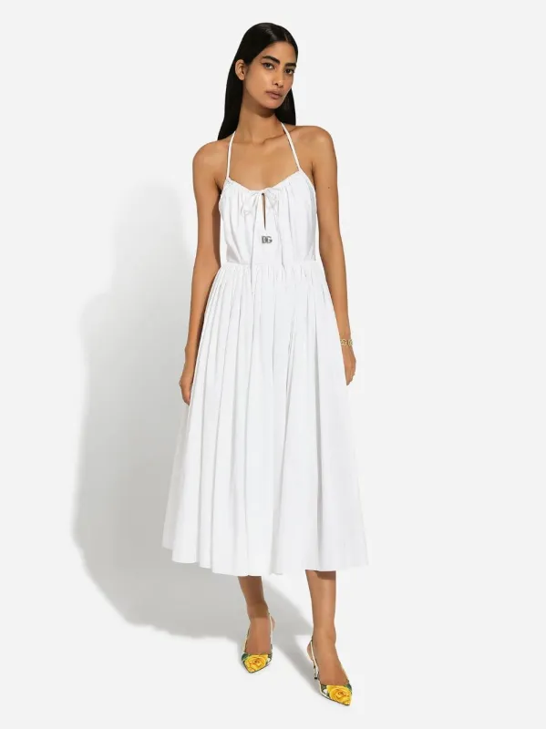 White Cotton Midi Halterneck Dress sold by Fashion Clinic