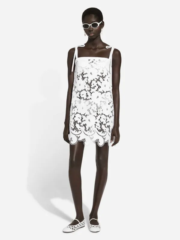 White Cotton Mini Dress with Embroidery sold by Fashion Clinic