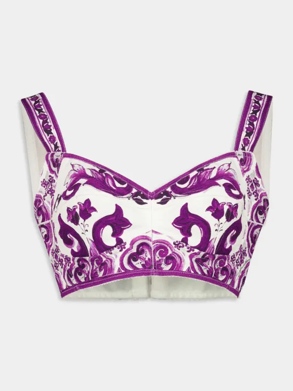 Majolica-Print Cropped Cotton Top sold by Fashion Clinic