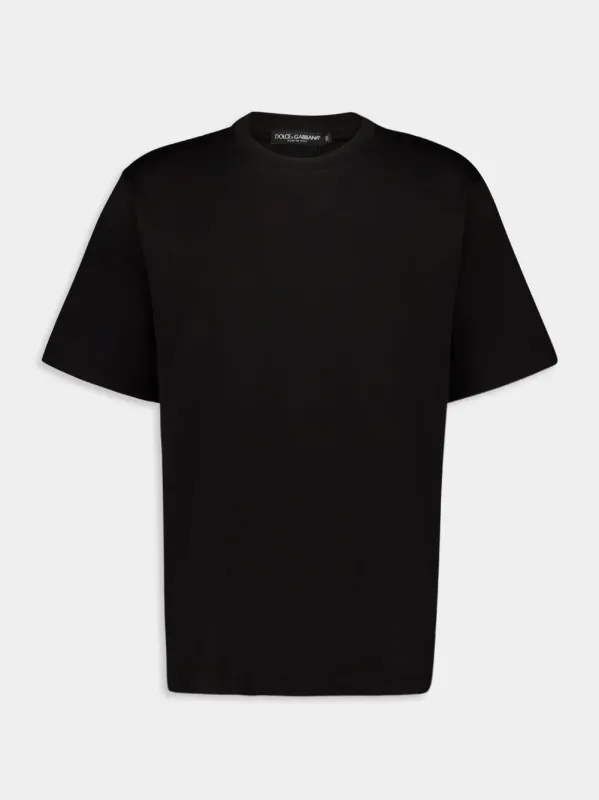 Black Cotton Crew-Neck T-Shirt sold by Fashion Clinic