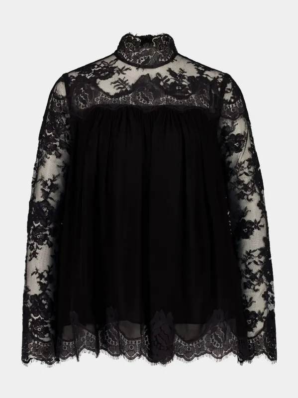 Black Hypnotic Lace Yoke Top sold by Fashion Clinic