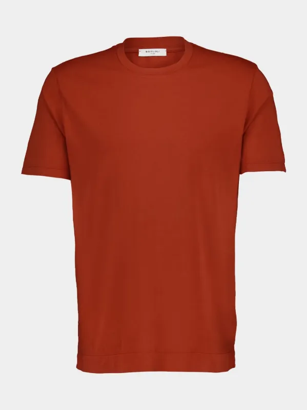 Rust Cotton Crew Neck T-Shirt sold by Fashion Clinic