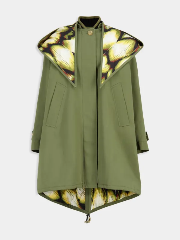Solid Green Buttoned Parka in Windsor Cotton sold by Fashion Clinic