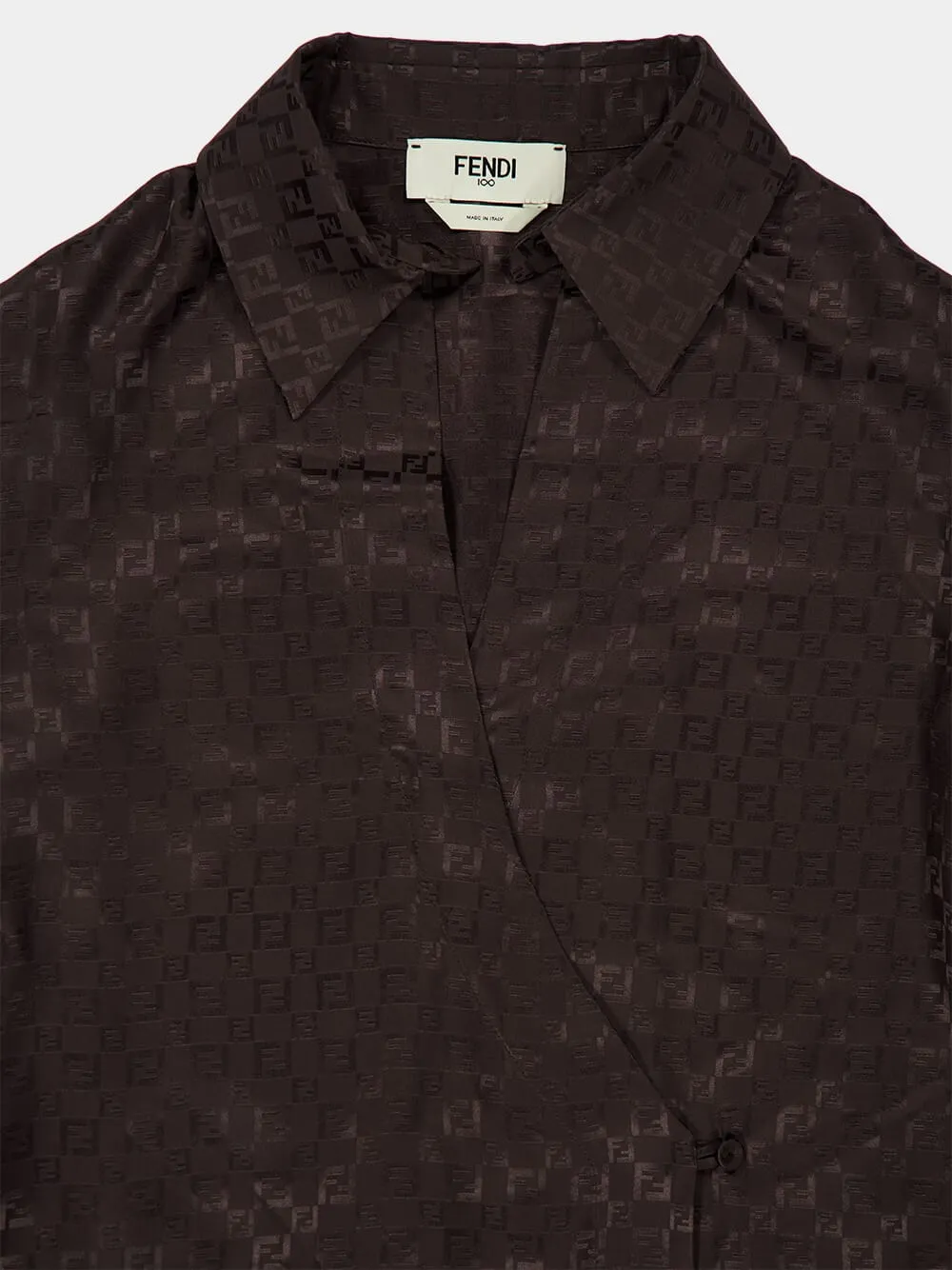 Brown FF Jacquard Silk Midi Shirt Dress sold by Fashion Clinic product image thumbnail 4