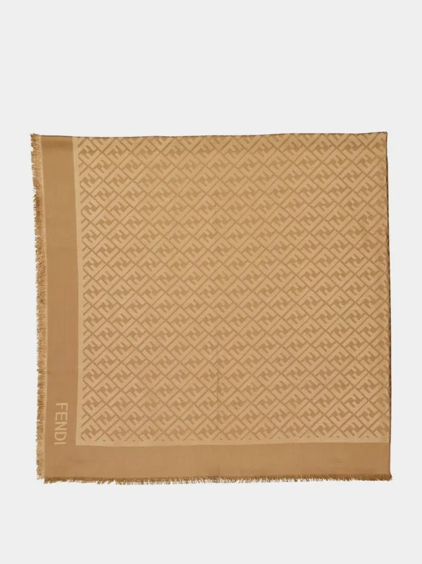 Camel FF Jacquard Silk and Wool Shawl sold by Fashion Clinic