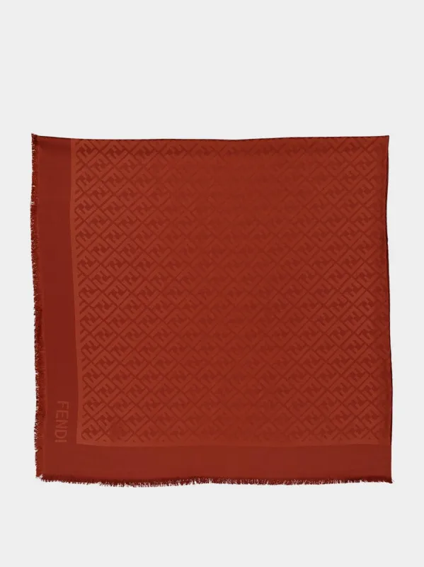 Sienna Brown FF Jacquard Silk and Wool Shawl sold by Fashion Clinic