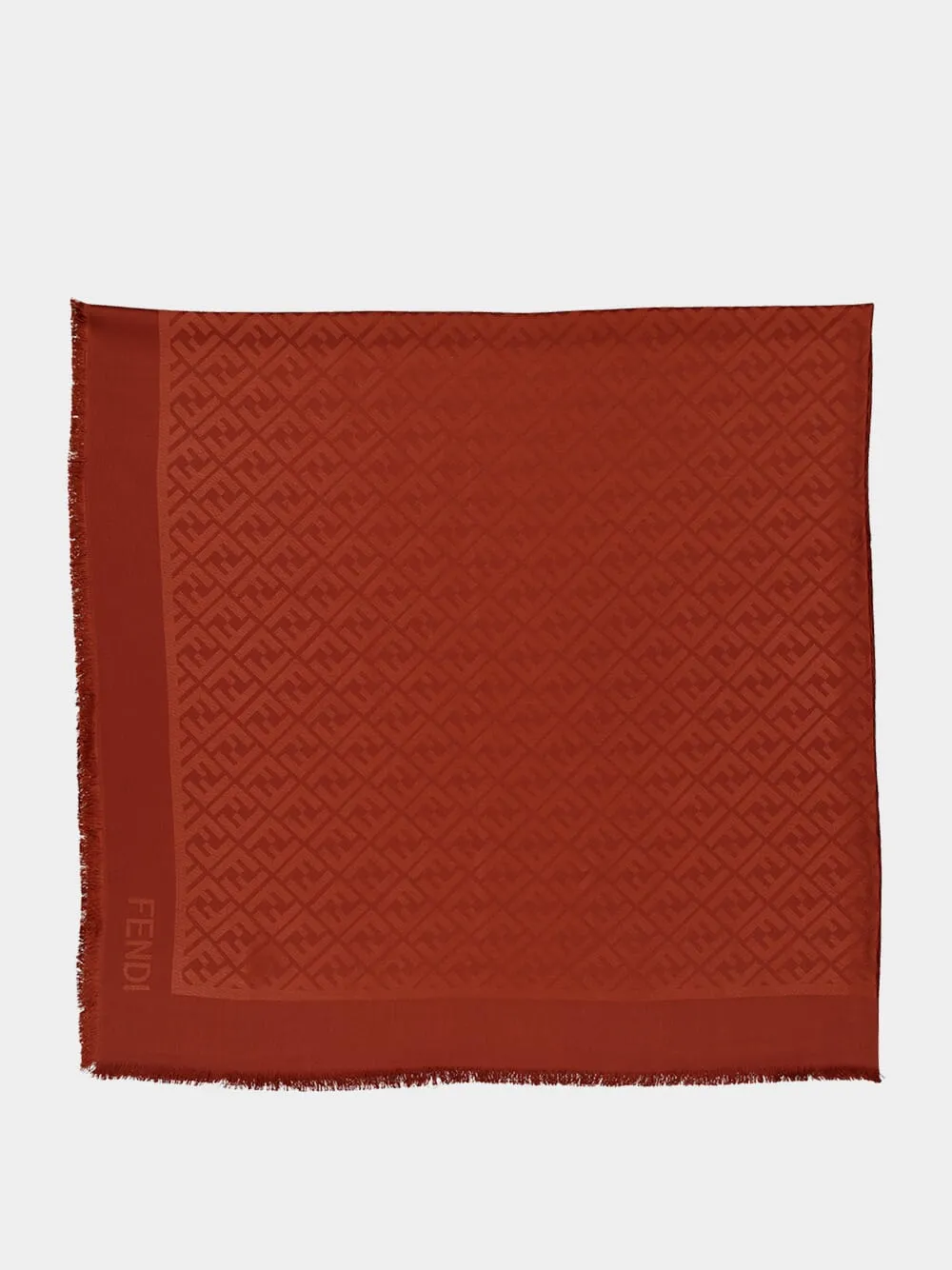 Sienna Brown FF Jacquard Silk and Wool Shawl sold by Fashion Clinic