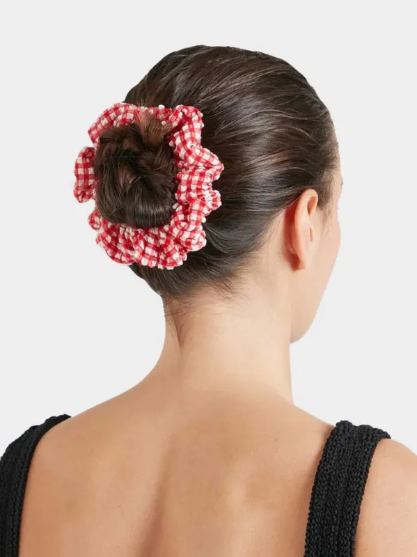 Red Gingham Seersucker Scrunchie sold by Fashion Clinic