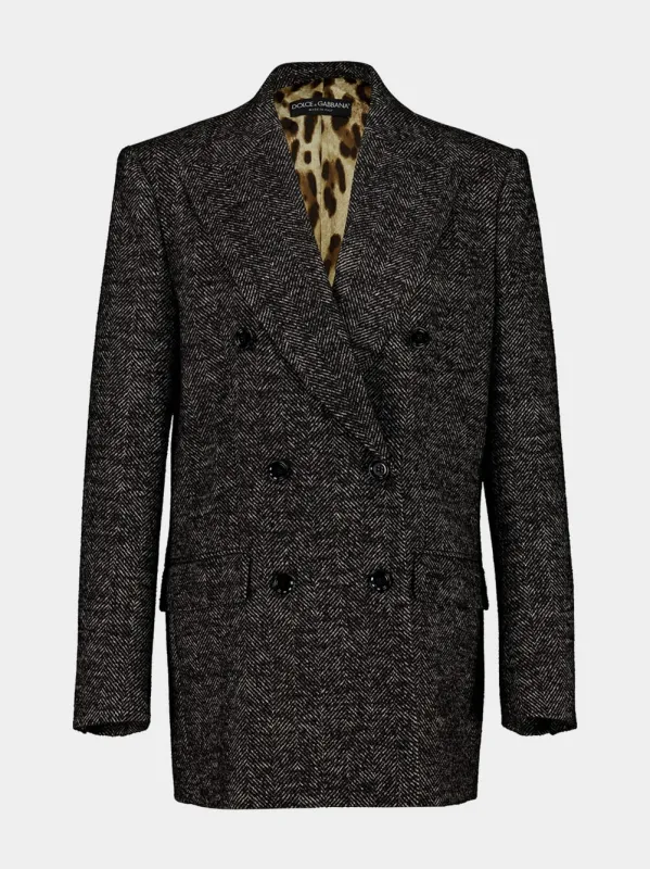 Dark Grey Double-Breasted Chevron Jacket sold by Fashion Clinic