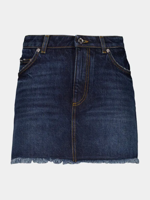 Dark Blue Mini 5-Pocket Denim Skirt sold by Fashion Clinic