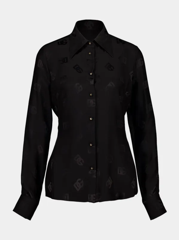 Black Silk Shirt with Logo Pattern sold by Fashion Clinic