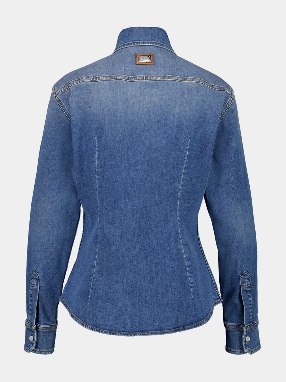 Blue Fitted Denim Shirt with Western Stitching sold by Fashion Clinic product image thumbnail 3