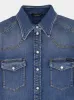 Blue Fitted Denim Shirt with Western Stitching sold by Fashion Clinic