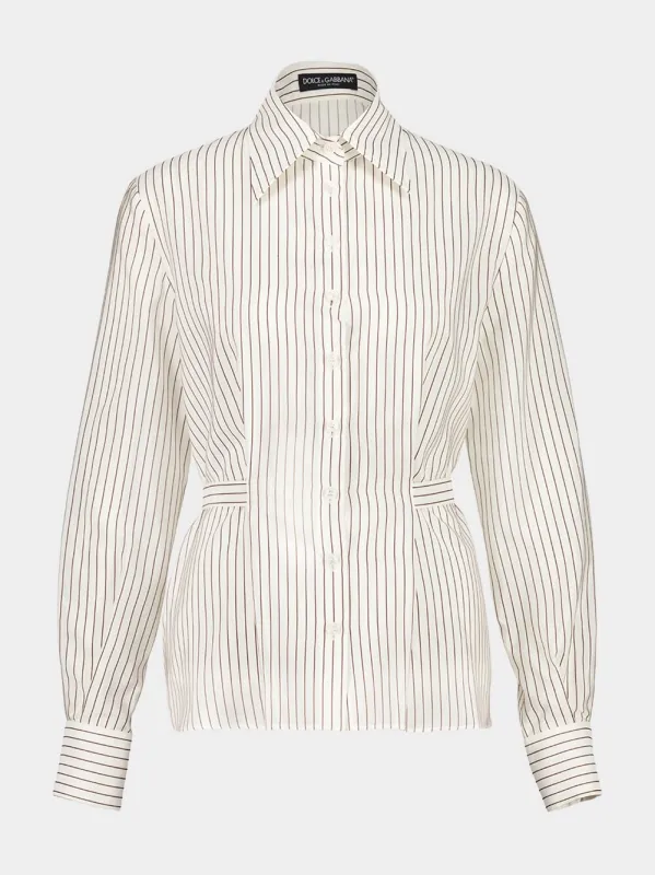White Pinstripe Silk-Cotton Shirt sold by Fashion Clinic
