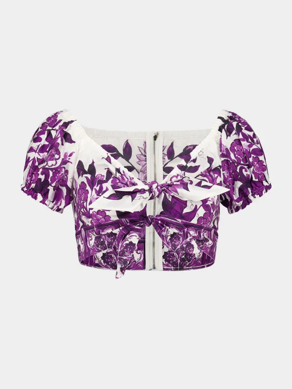 Majolica-Print Off-Shoulder Poplin Top sold by Fashion Clinic