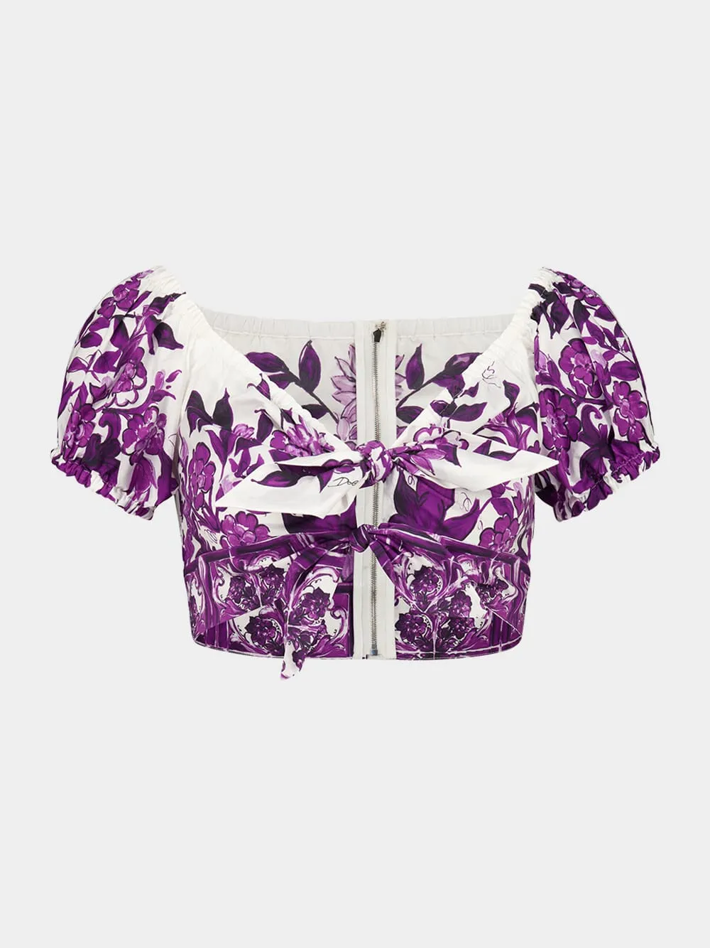 Majolica-Print Off-Shoulder Poplin Top sold by Fashion Clinic