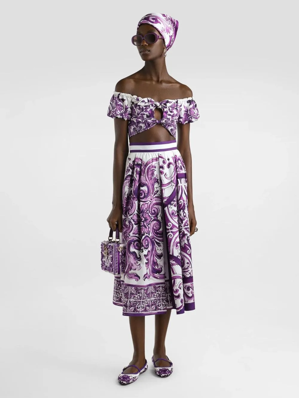 Majolica-Print Off-Shoulder Poplin Top sold by Fashion Clinic product image thumbnail 2