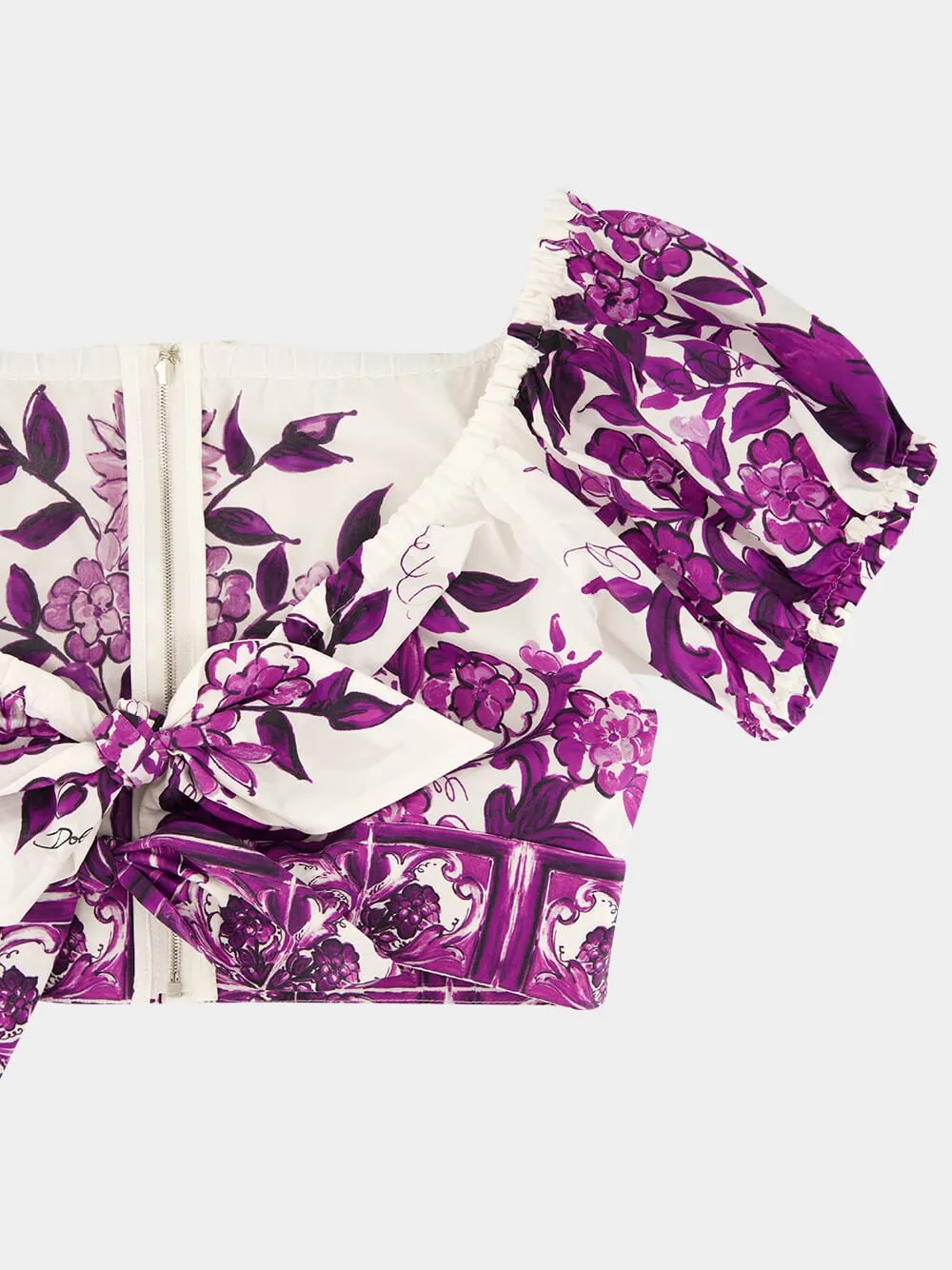 Majolica-Print Off-Shoulder Poplin Top sold by Fashion Clinic product image thumbnail 5