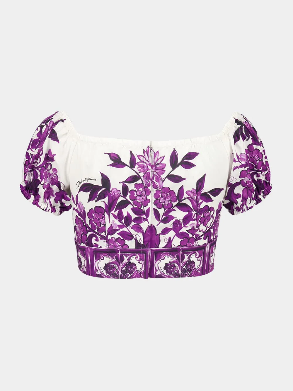 Majolica-Print Off-Shoulder Poplin Top sold by Fashion Clinic product image thumbnail 3