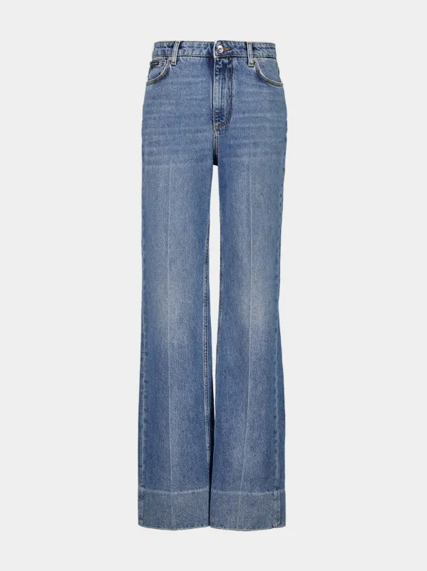 Blue High-Waist 5-Pocket Denim Trousers sold by Fashion Clinic