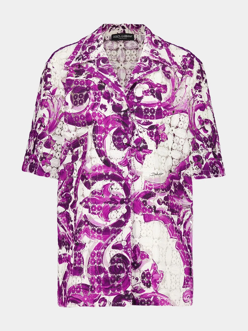 Majolica-Print Crochet Lace Shirt sold by Fashion Clinic product image thumbnail 2