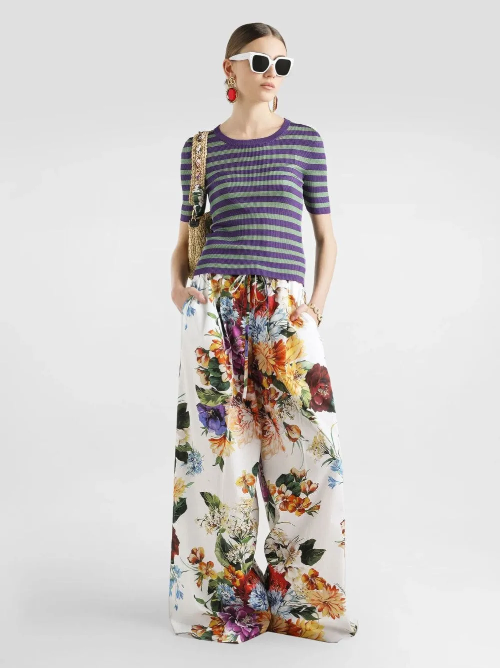 Floral Poplin Wide-Leg Trousers sold by Fashion Clinic