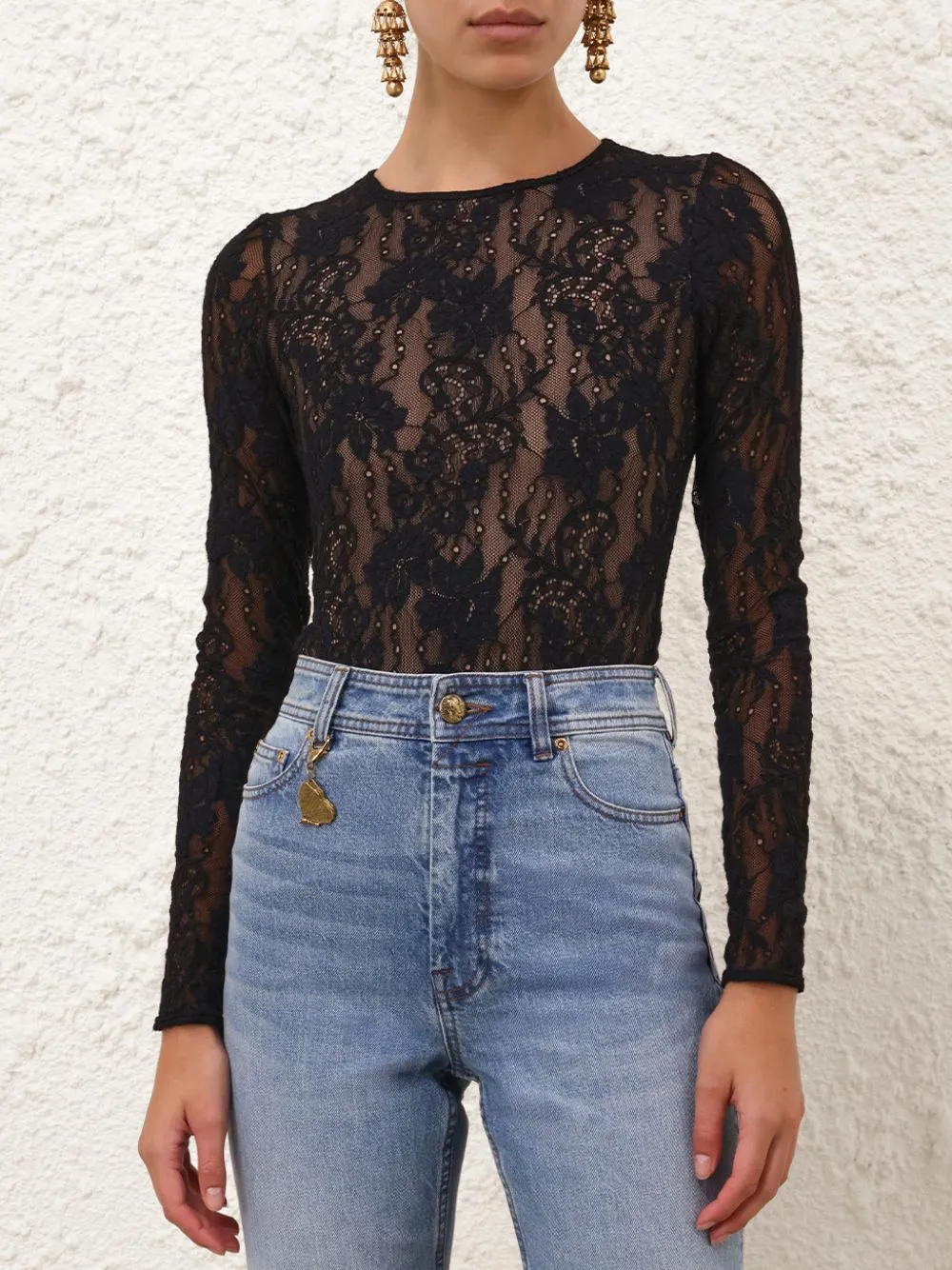 Black Lace Long-Sleeve Bodysuit sold by Fashion Clinic product image thumbnail 2