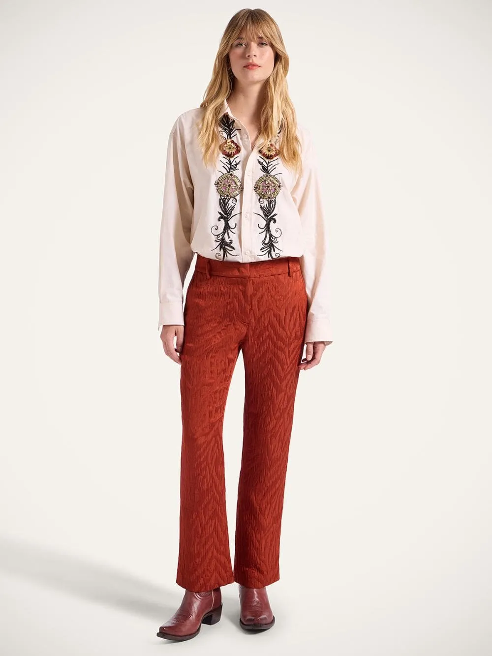 Rust Jacquard Matelassé 24/7 Cigarette Pants sold by Fashion Clinic product image thumbnail 2