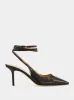 Black Ankle-Strap Watersnake Leather Slingback Pumps sold by Fashion Clinic