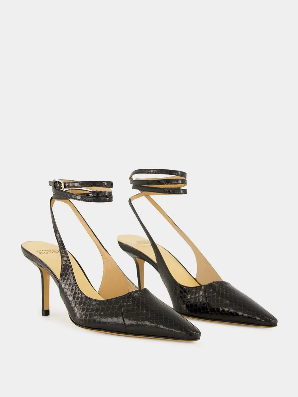 Black Ankle-Strap Watersnake Leather Slingback Pumps sold by Fashion Clinic product image thumbnail 3
