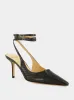 Black Ankle-Strap Watersnake Leather Slingback Pumps sold by Fashion Clinic