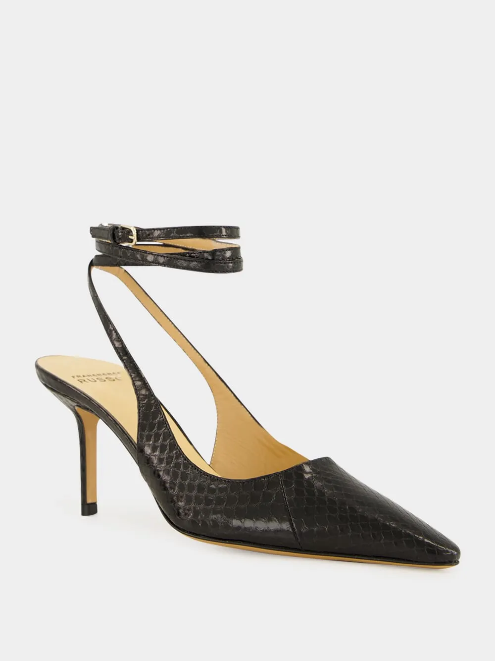 Black Ankle-Strap Watersnake Leather Slingback Pumps sold by Fashion Clinic product image thumbnail 2