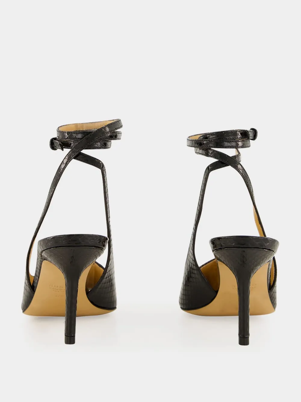 Black Ankle-Strap Watersnake Leather Slingback Pumps sold by Fashion Clinic product image thumbnail 5