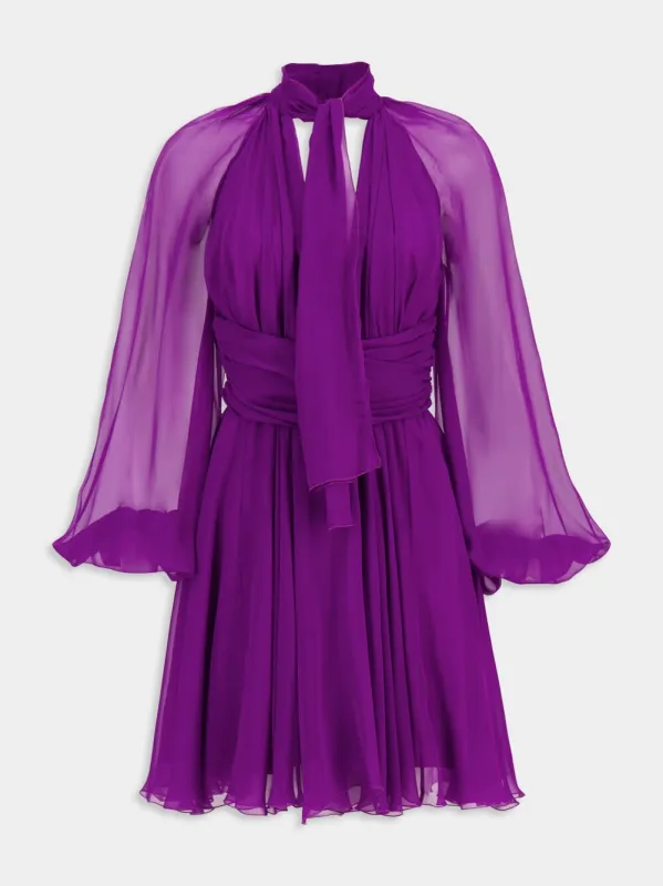 Violet Draped Silk Chiffon Mini Dress sold by Fashion Clinic