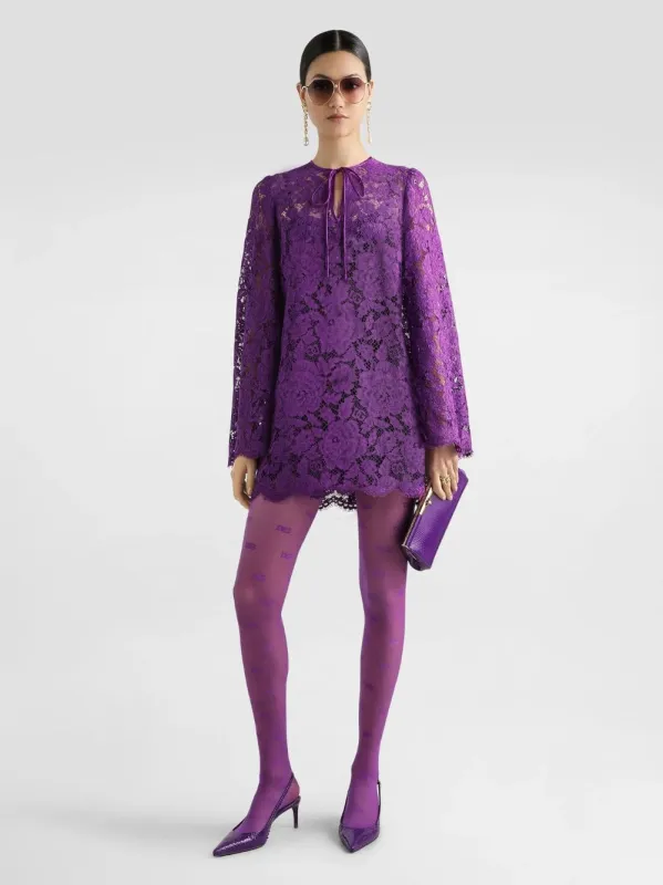 Violet Cordonetto Lace Short Dress made by Dolce & Gabanna