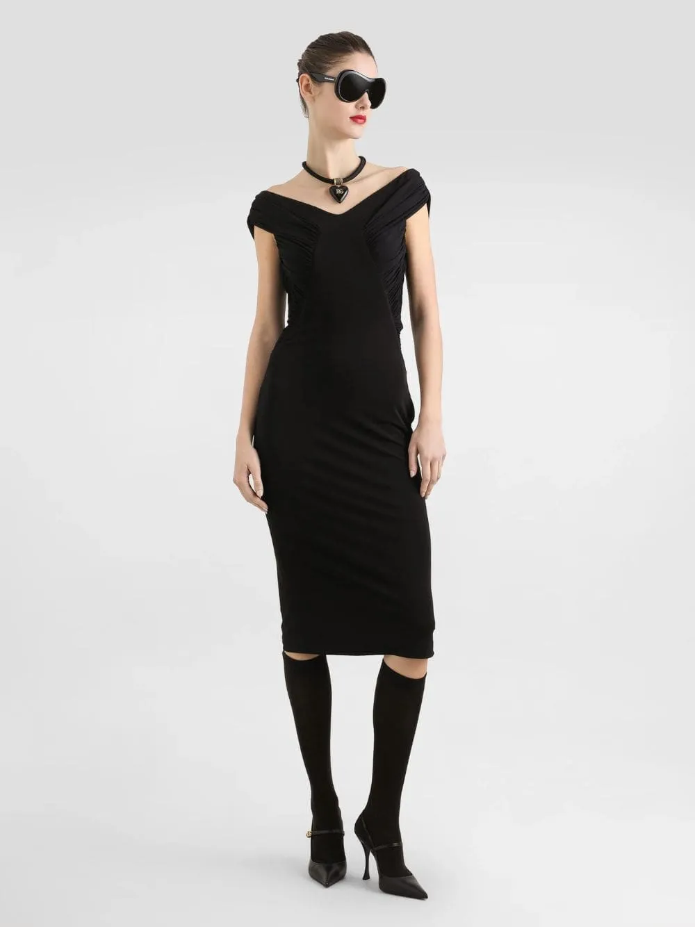 Black Crêpe Organza Bodycon Dress sold by Fashion Clinic product image thumbnail 2