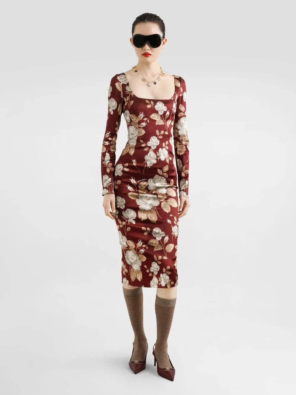 Vintage Rose-Print Satin Midi Dress sold by Fashion Clinic