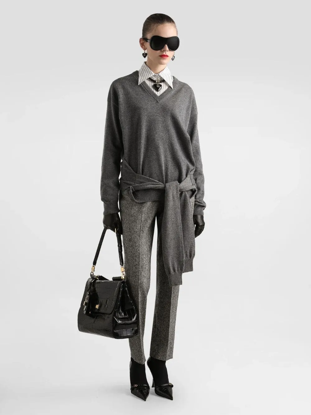 Grey V-Neck Cashmere Pullover sold by Fashion Clinic