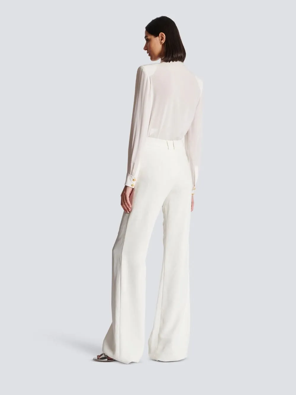 White Crepe Flared Trousers sold by Fashion Clinic product image thumbnail 4