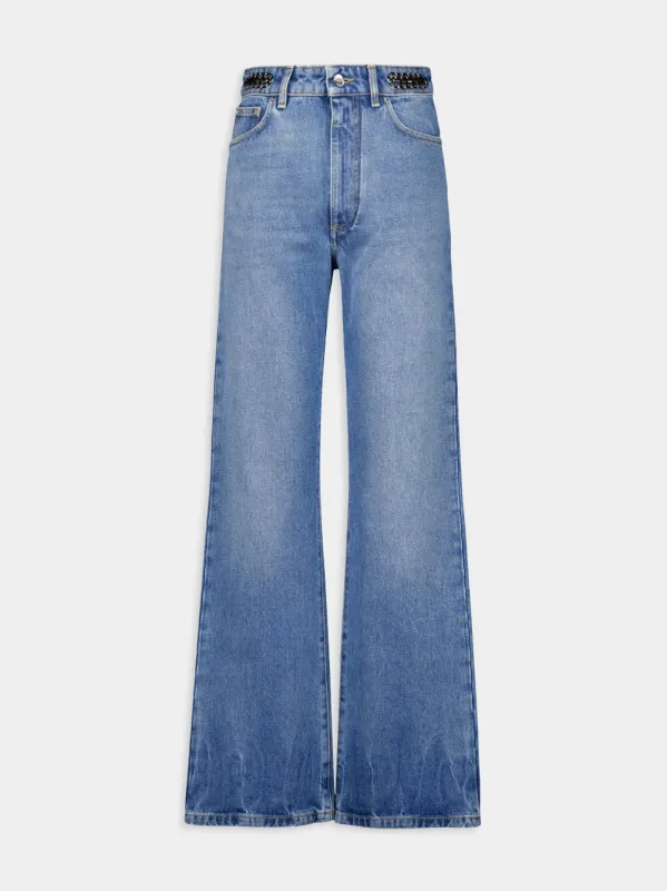 Blue High-Waist Straight Jeans sold by Fashion Clinic
