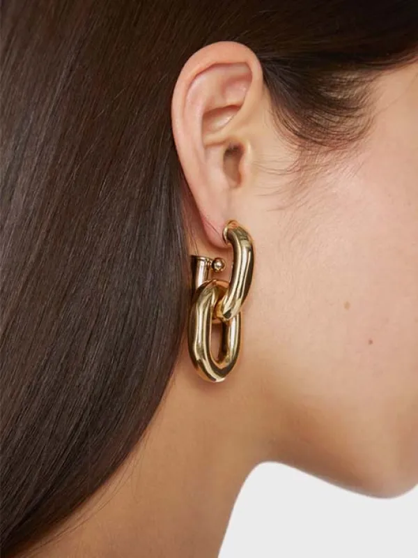 XL Link Gold Double Hoops Earrings sold by Fashion Clinic