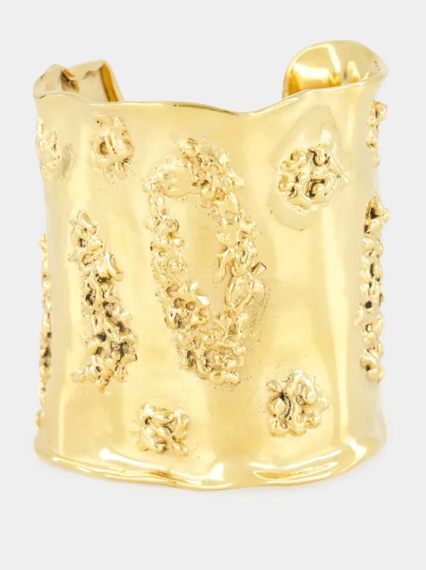Lava Gold Organic Textured Golden Brass Cuff sold by Fashion Clinic