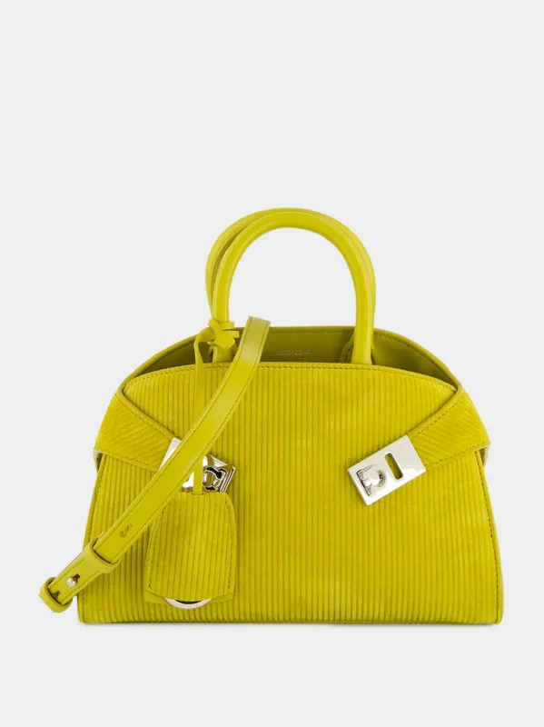 Lemon Mini Hug Suede Corduroy Handbag sold by Fashion Clinic