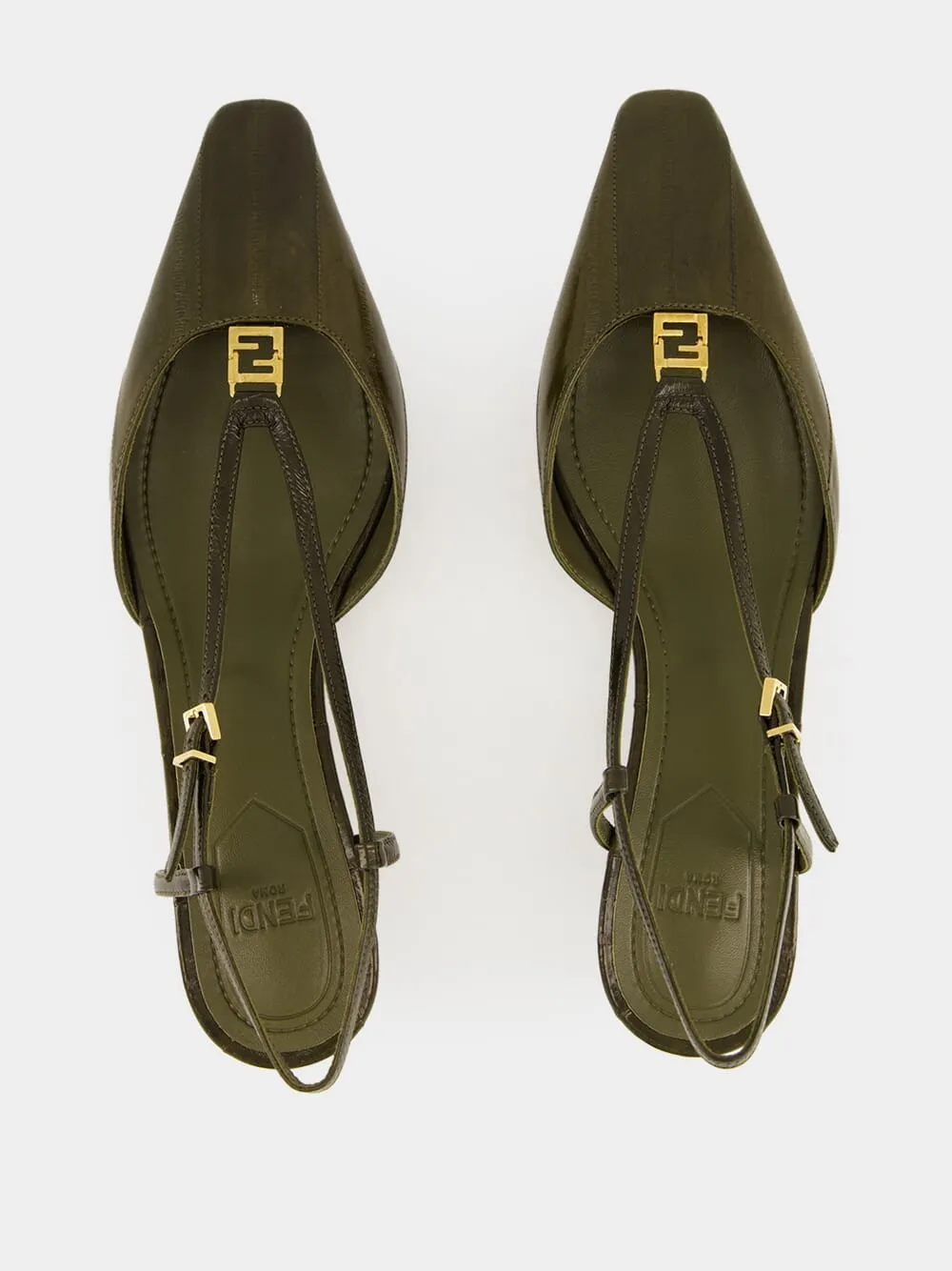 Olive Green FFold Leather Slingbacks sold by Fashion Clinic product image thumbnail 4