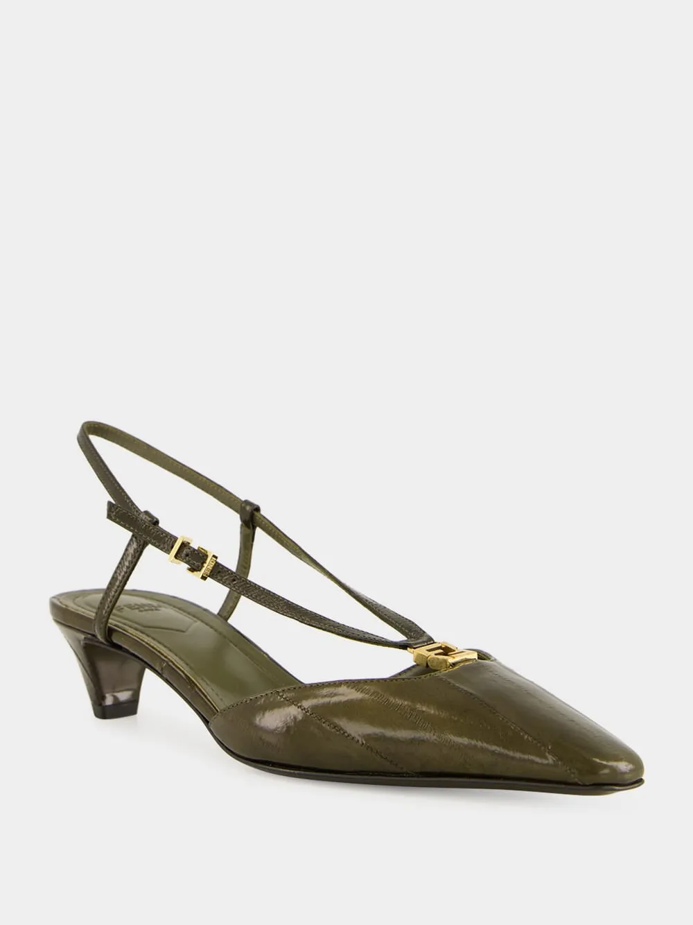 Olive Green FFold Leather Slingbacks sold by Fashion Clinic product image thumbnail 2