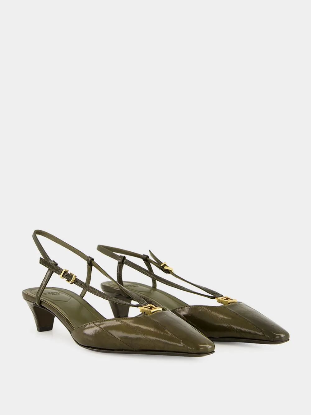 Olive Green FFold Leather Slingbacks sold by Fashion Clinic product image thumbnail 3