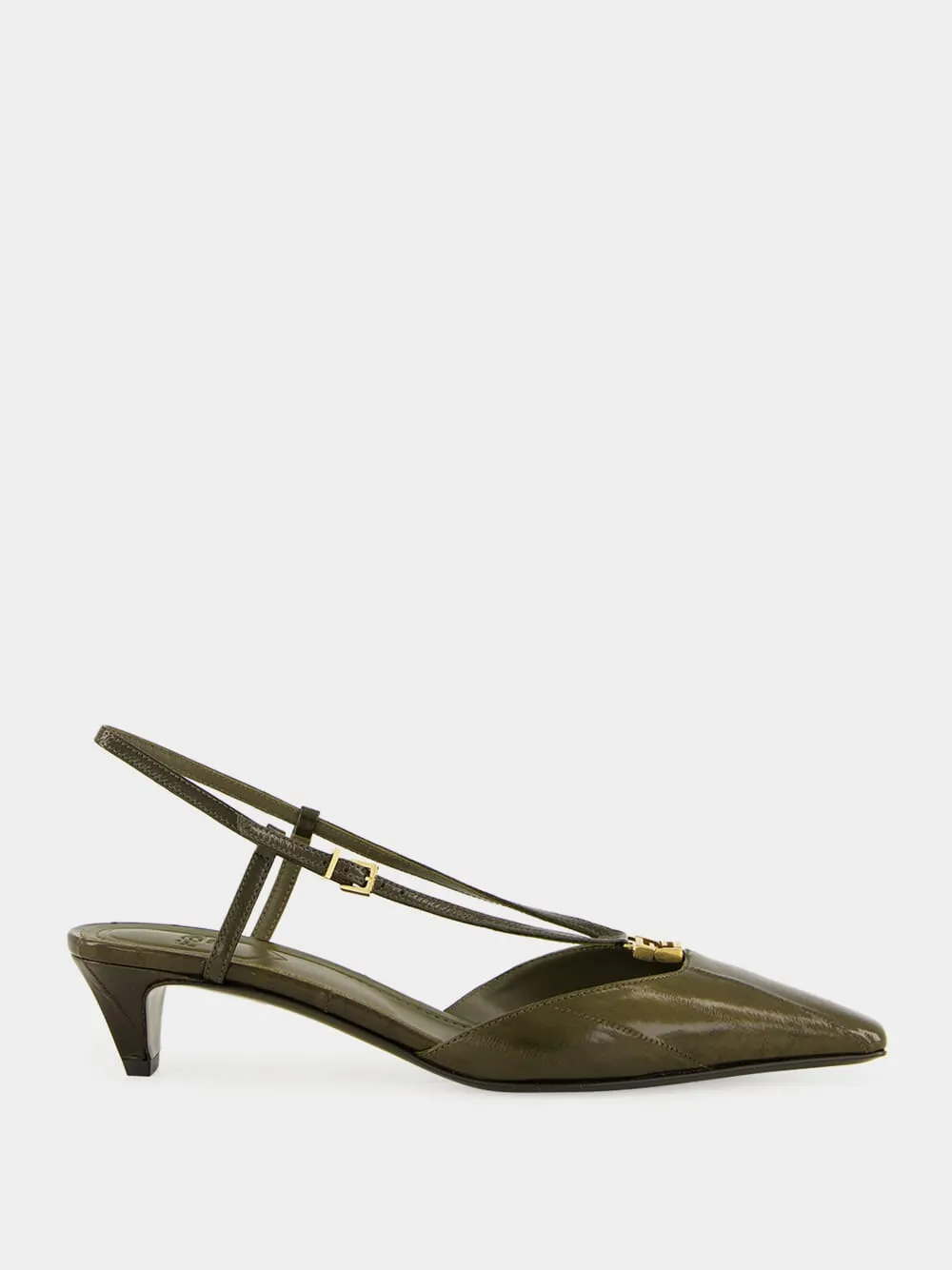 Olive Green FFold Leather Slingbacks sold by Fashion Clinic